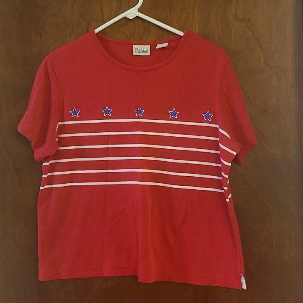 Large (14-16) Classic Elements Red White and Blue Short Sleeved Top